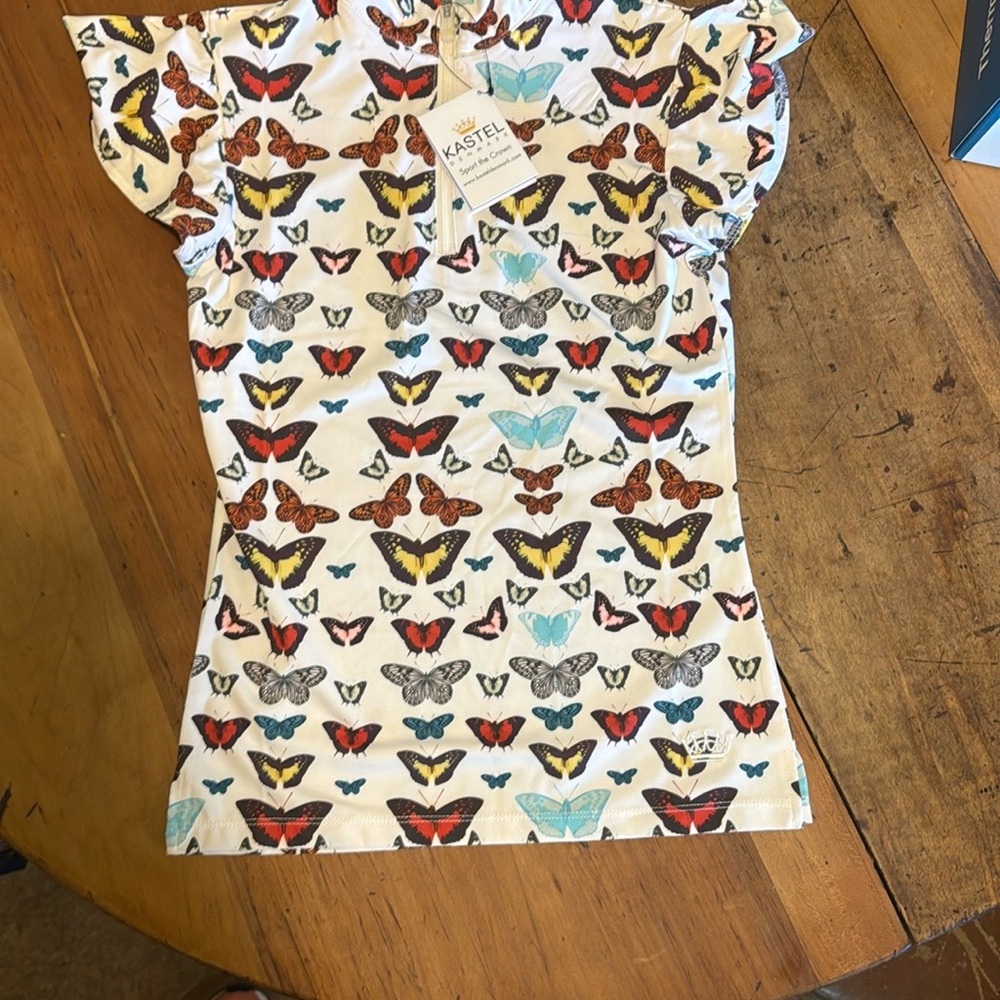 Kastel Denmark Equestrian Golf Butterfly Print Sun Shirt - Multicolor
